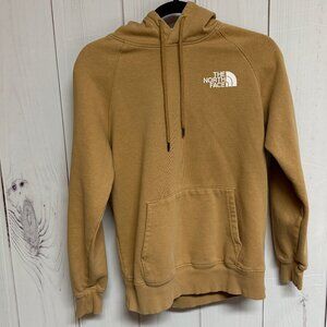 The North Face Women’s Small Pullover Hoodie Tan Brown Logo Back Graphic EUC